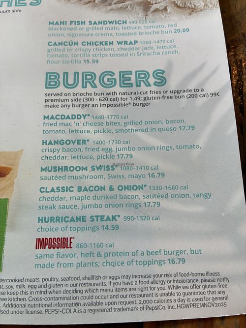 Menu   at Hurricane Grill and Wings in Orange Beach