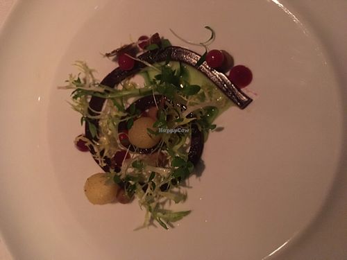 red cabbage gelatin, cinnamon apples and salad at TIAN Munich in Munich