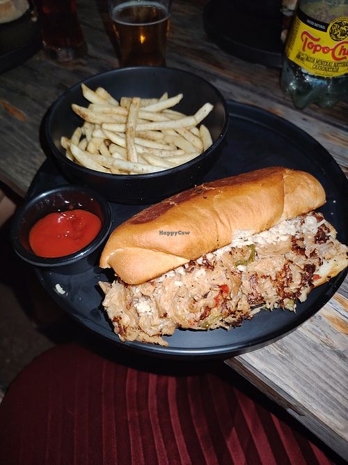 Phillysteak vegan sandwich at Cervecería Fausto in Monterrey