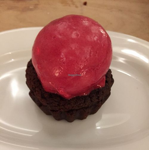 vegan chocolate tart with sorbet! at Oscar and Rosies in Nottingham