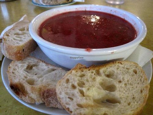 Soup of the day (Beet soup) at Le Cagibi in Montreal