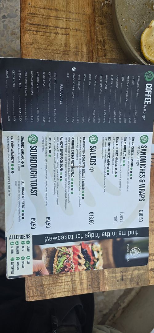 Menu at PLANT SHACK San Juan in Alicante