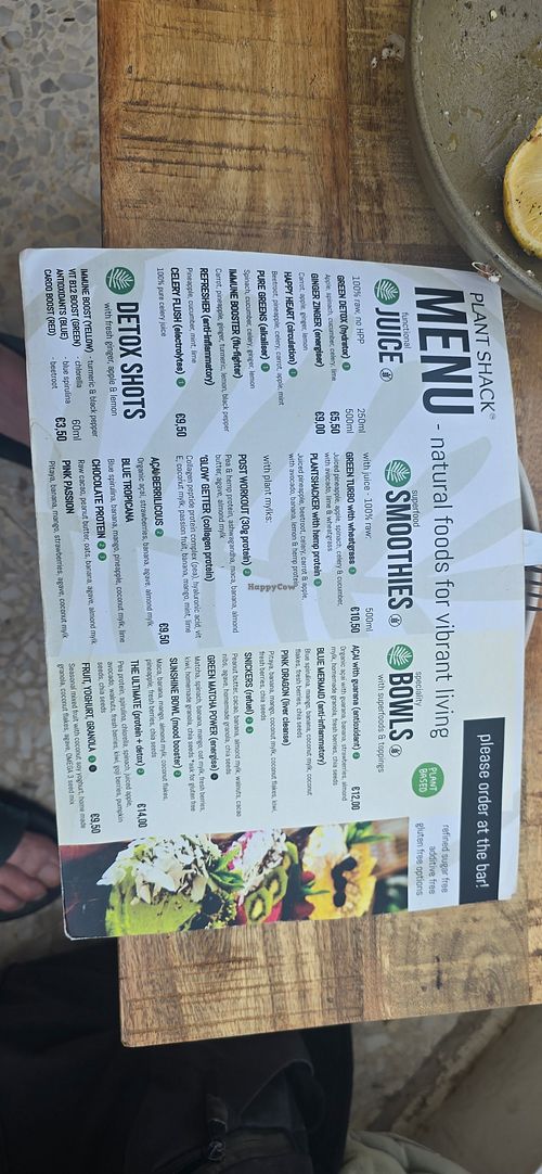 Menu at PLANT SHACK San Juan in Alicante