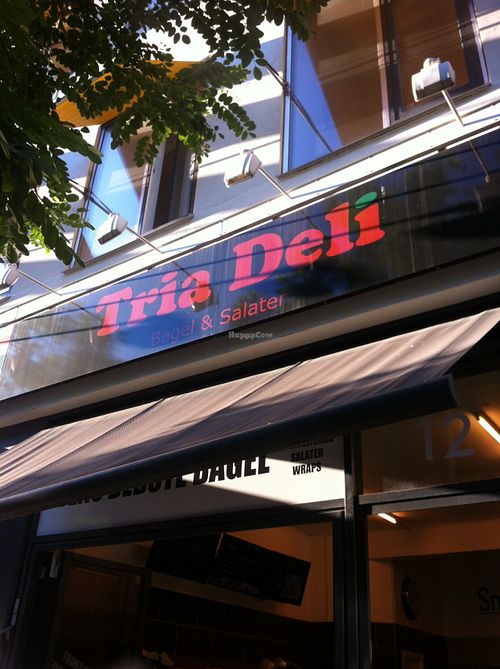 Cafe hidden behind a tree, a little hard to see. at Tria Deli in Copenhagen