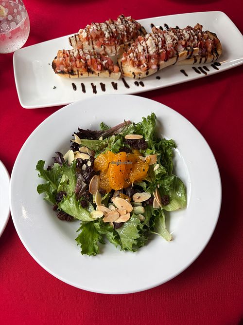 Orange et Amande salad, bruschetta which is better without the cheeze at Le Bistro By Liz in Halifax
