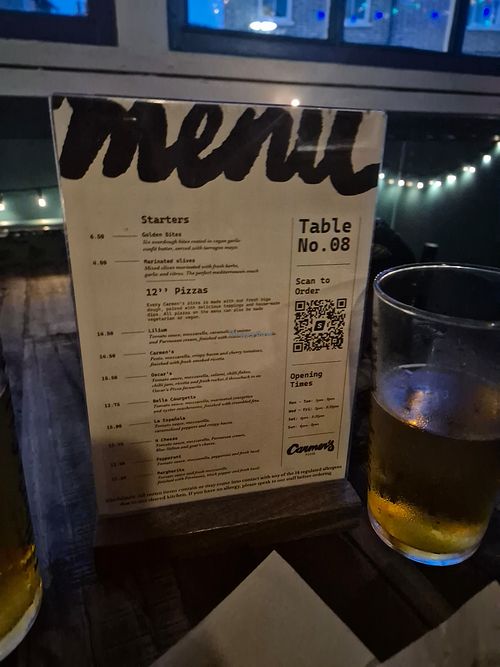 Menu, all pizzas can be vegan at Carmen's Pizzas  in Cambridge