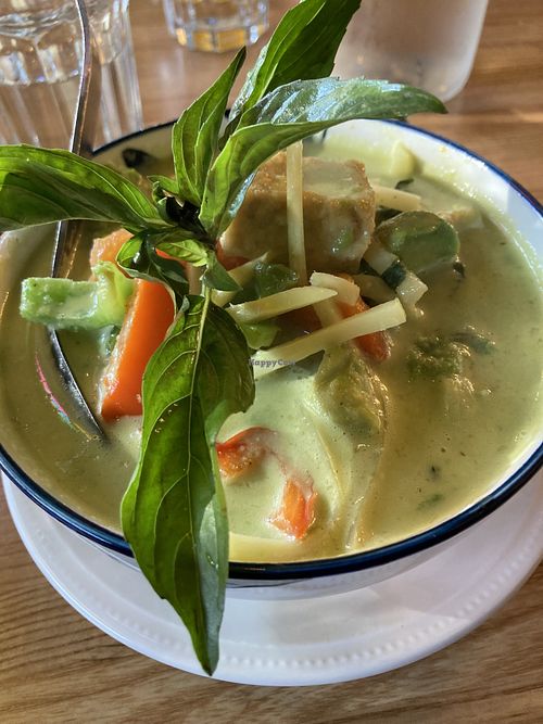 Avocado, curry with rice and fried tofu  at Laem Buri in Seattle