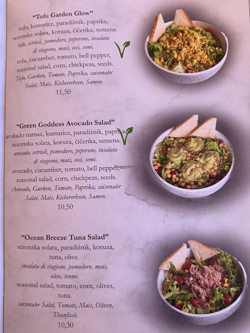 Salad bowls, Tofu Garden Glow and Green Goddess Avocado Salad  at Cappuccino Koper in Koper