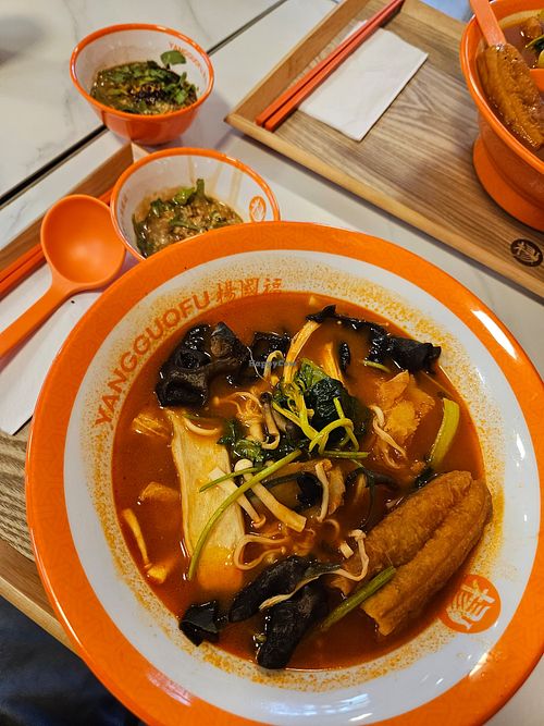 Malatang 
Tomaten Suppe mit Gemüse, Pilzen, Sojaprodukten etc. at Yangguofu Malatang (杨国福Braunschweig店) in Braunschweig