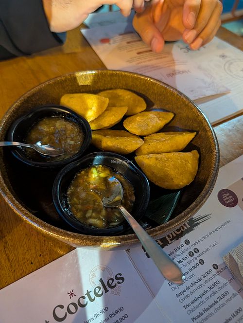 Vegan empanadas at Hacienda Origen in Medellin