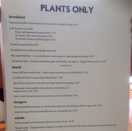 menu cafe Royale  at Cafe Royale in Palmerston North