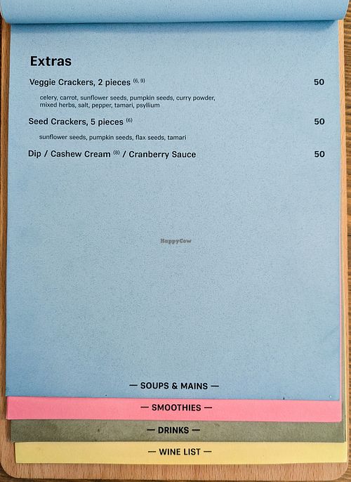 Menu page at MyRaw Cafe at MyRaw Cafe in Prague