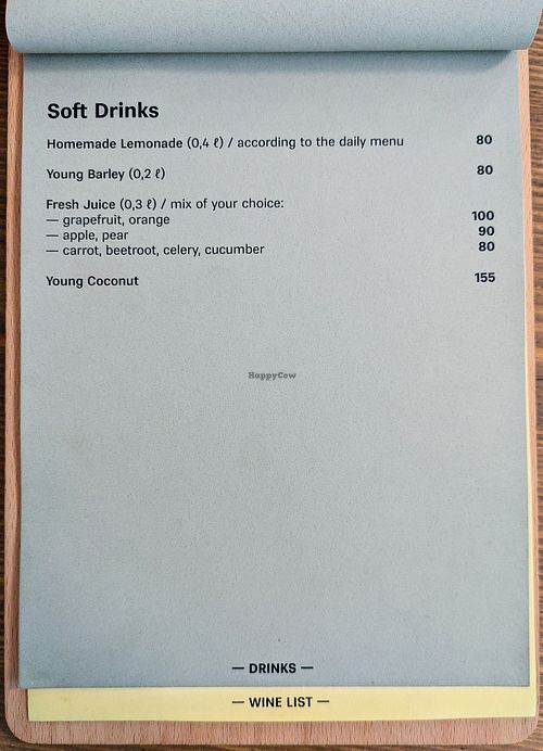 Menu page at MyRaw Cafe at MyRaw Cafe in Prague