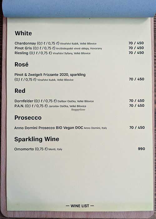 Menu page at MyRaw Cafe at MyRaw Cafe in Prague