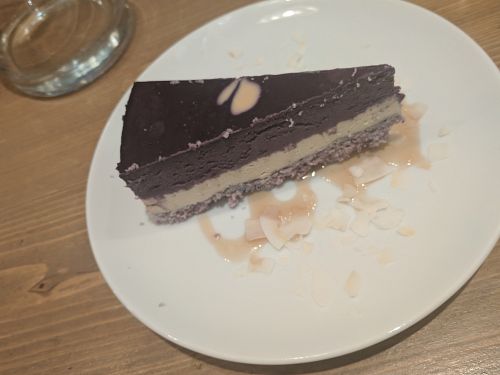 Blueberry vanilla cake at MyRaw Cafe in Prague