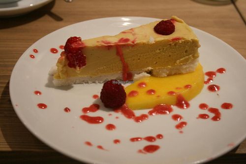 Amazing mango cake with coconut (raw) at MyRaw Cafe in Prague