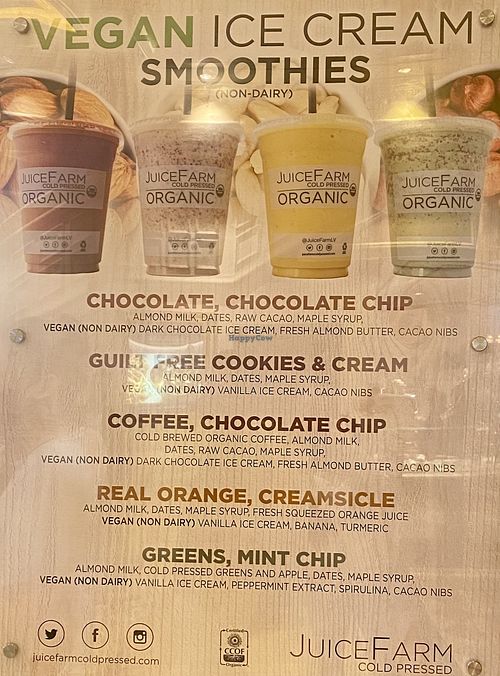 Vegan smoothie menu   at JuiceFarm - The Venetian in Las Vegas