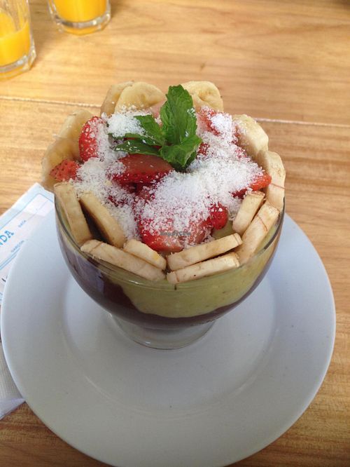 One of the options of desserts: fruit bowl with avocado cream and cocoa. at Barao Natural - Baraozinho in Sao Paulo