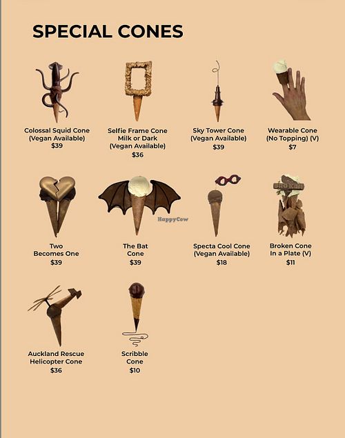 Menu board of special cones   at Giapo in Auckland