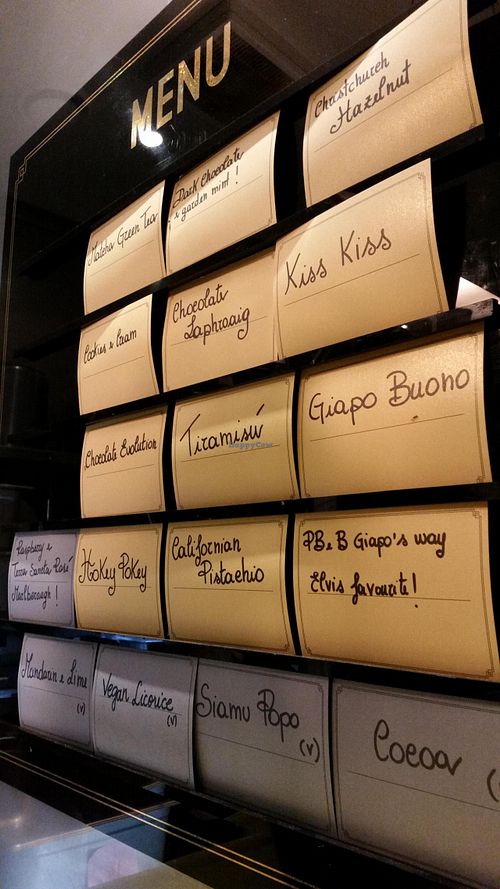 List of flavours changes as chef decides. The ones in silver are vegan. All taste very smooth. at Giapo in Auckland