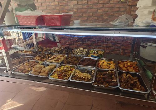Mock meat and vegetable trays  at Cơm Chay Au Lạc in Da Lat