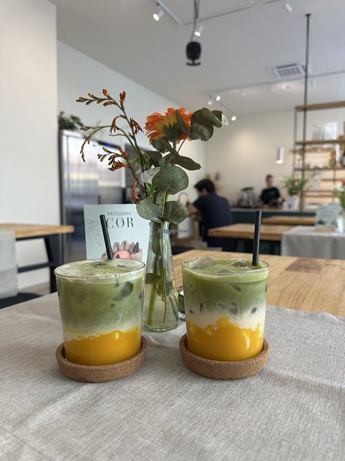 Interior and coconut matcha   at Pâtisserie CØR in Mannheim