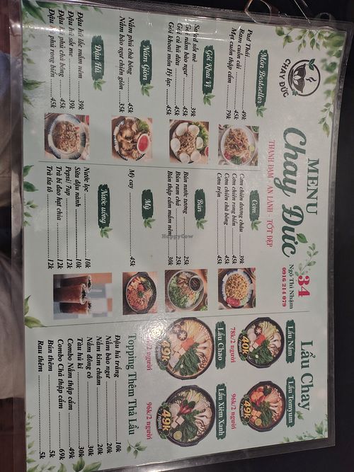 menu at Le Chay Duc in Da Nang