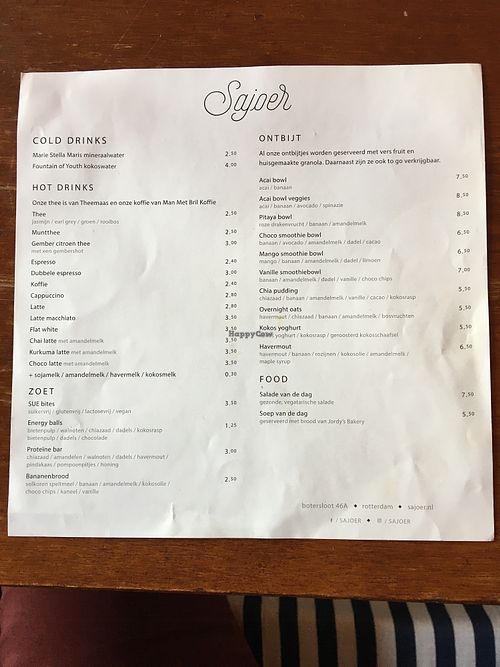Menu March 2018 at Sajoer in Rotterdam