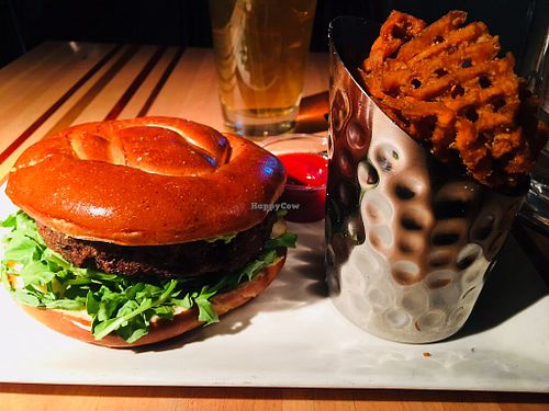 Veggie burger with sweet potato fries  at DEN - Root Down - TC in Denver