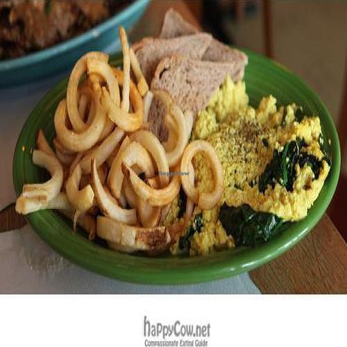 breakfast scramble with curly fries nom at Curly's Vegetarian Lunch in New York City