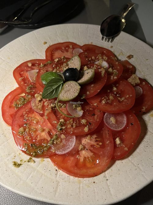 Tomato carpaccioo  at Fundamentum in Korcula