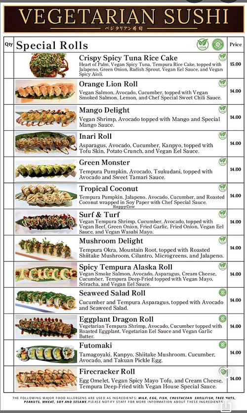 Vegetarian rolls (most are vegan)  at Hida Japanese Sizzling Skillet & Grill in Denver