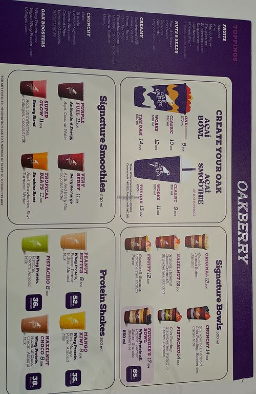 Menu as to August 2026 at OAKBERRY AÇAÍ - Milano Piazza Diaz in Milan