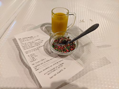 Complimentary mango drink and fennel with the check at Everest Montahne at Everest Montanha in Lisbon