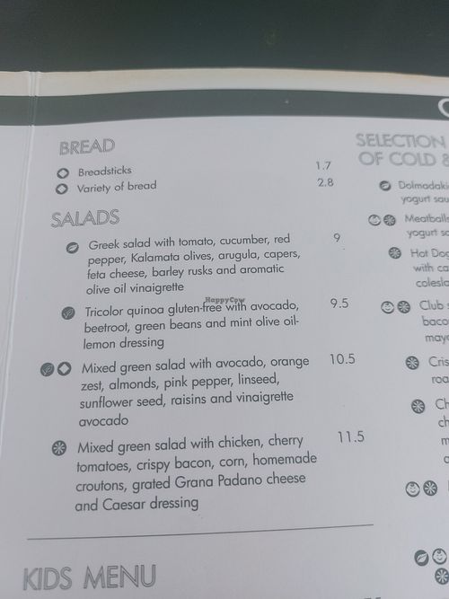 Menu salads at Café Canal in Athens