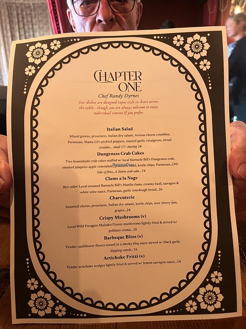 Menu changes frequently   at Chapter One in Depoe Bay