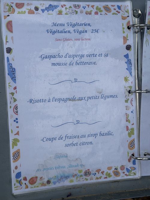 Vegan menu   at L'Escale du Somail in Occitanie