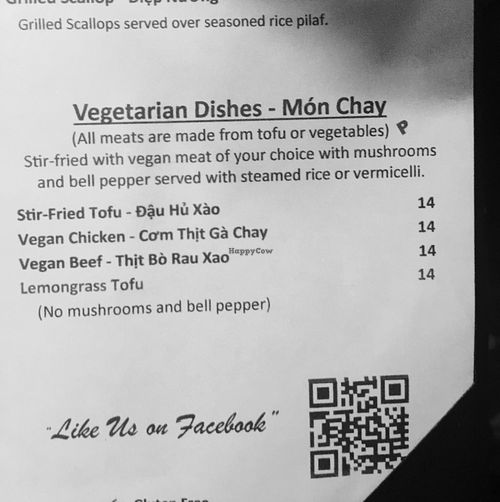 three vegan choices separate from other entrees and apps that they thoughtfully offer and prepare so kindly and tastefully!!  at VietRiver Restaurant in Titusville