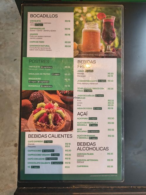The vegan options are clearly marked at Bistrô da Mata in Foz Do Iguacu