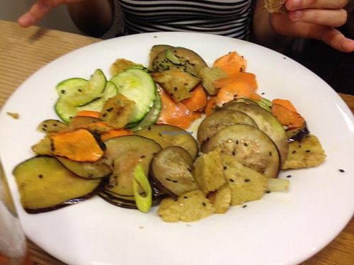 seitan with vegetables at Km.0 in San Sebastian