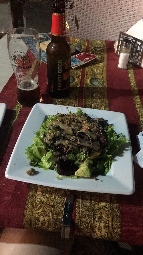 The best salad ever. Avocado, betroot, nuts and grilled mushrooms. So delicious at Gran Aladino in Corfu