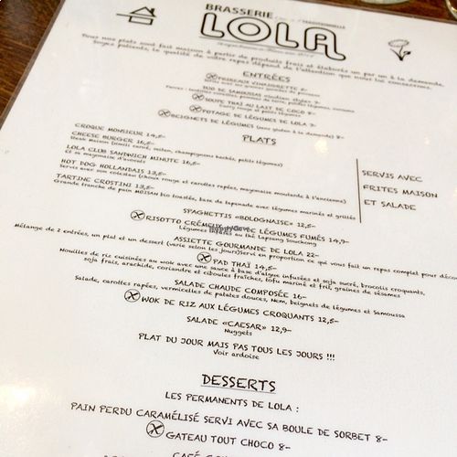 Brasserie Lola - menu at Brasserie LoLa in Paris