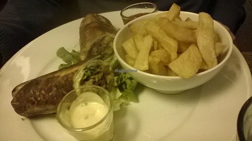 Vegan Kebab with french fries, hearty at Brasserie LoLa in Paris