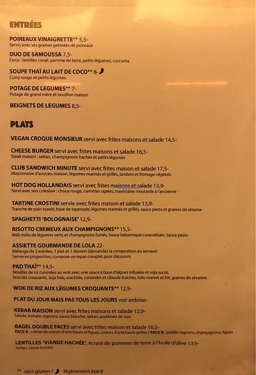 Menu at Brasserie LoLa in Paris