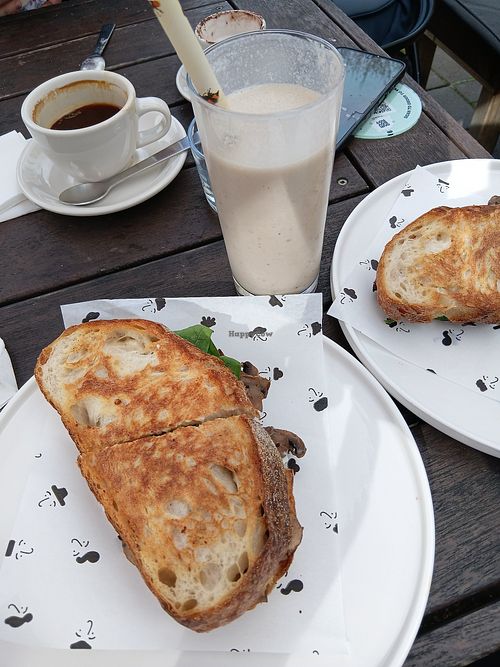 Mushroom melt toastie and peanut butter banana smoothie at Our Boy Roy in Adelaide