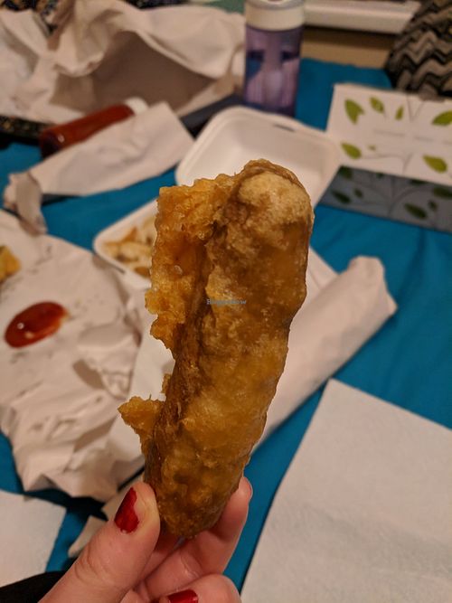 Vegan battered sausage at The Veggie Corner in Coventry