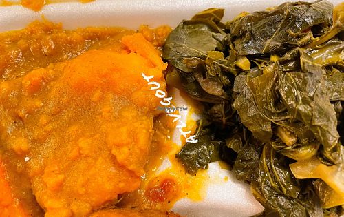 Candy yams and collard greens   at Go Vegan Grill in Decatur