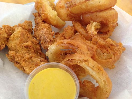 chikn fingers and onion rings  at Go Vegan Grill in Decatur