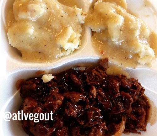 vegan pulled stk with mashed potatoes and gravy  at Go Vegan Grill in Decatur