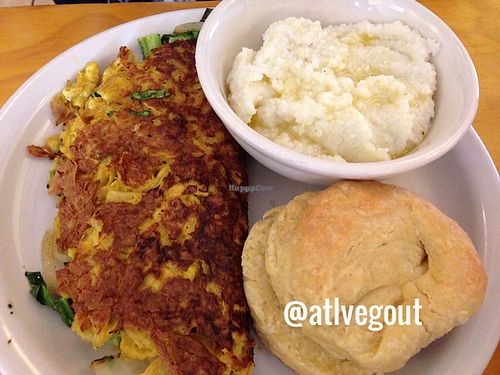 vegan omelette, grits and biscuit  at Go Vegan Grill in Decatur